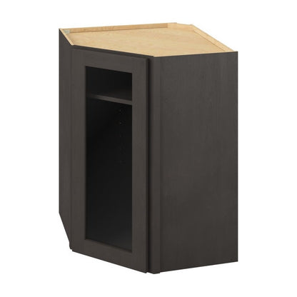 27"W x 36"H x 15"D Wall Diagonal Corner Cabinet with Single Glass Door, Two Shelves and Matching Interior in Catalina Slate