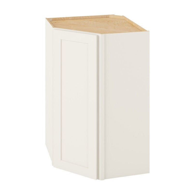 27"W x 42"H x 15"D Wall Diagonal Corner Cabinet with Single Door and Three Shelves in Catalina Shell White