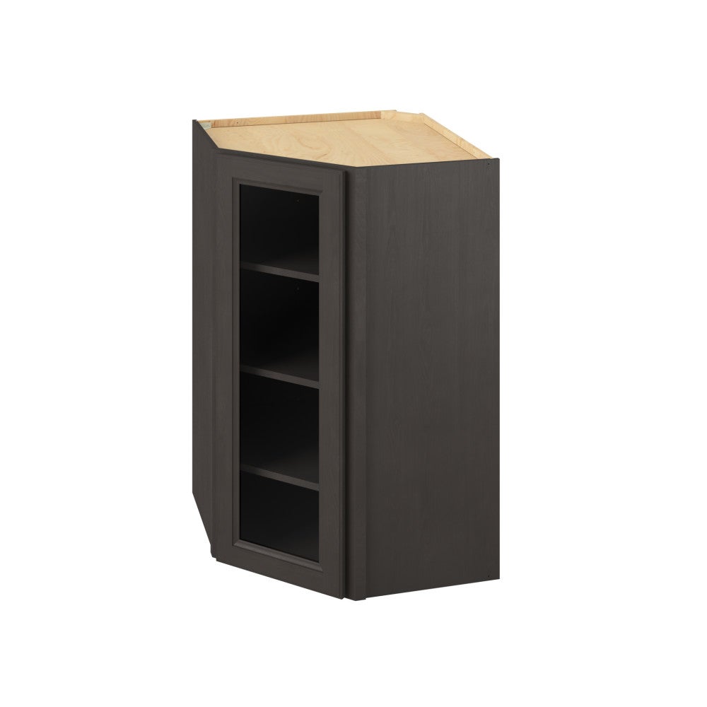 27"W x 42"H x 15"D Wall Diagonal Corner Cabinet with Single Glass Door, Three Shelves and Matching Interior in Maui Slate