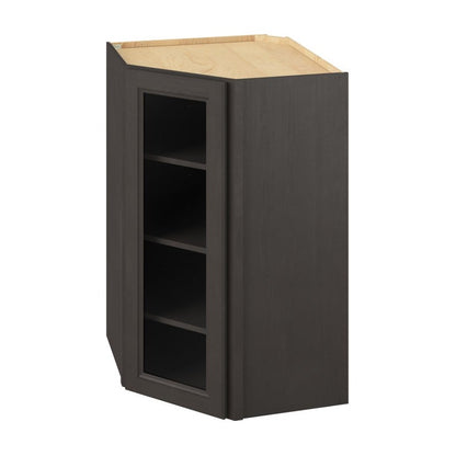 27"W x 42"H x 15"D Wall Diagonal Corner Cabinet with Single Glass Door, Three Shelves and Matching Interior in Maui Slate