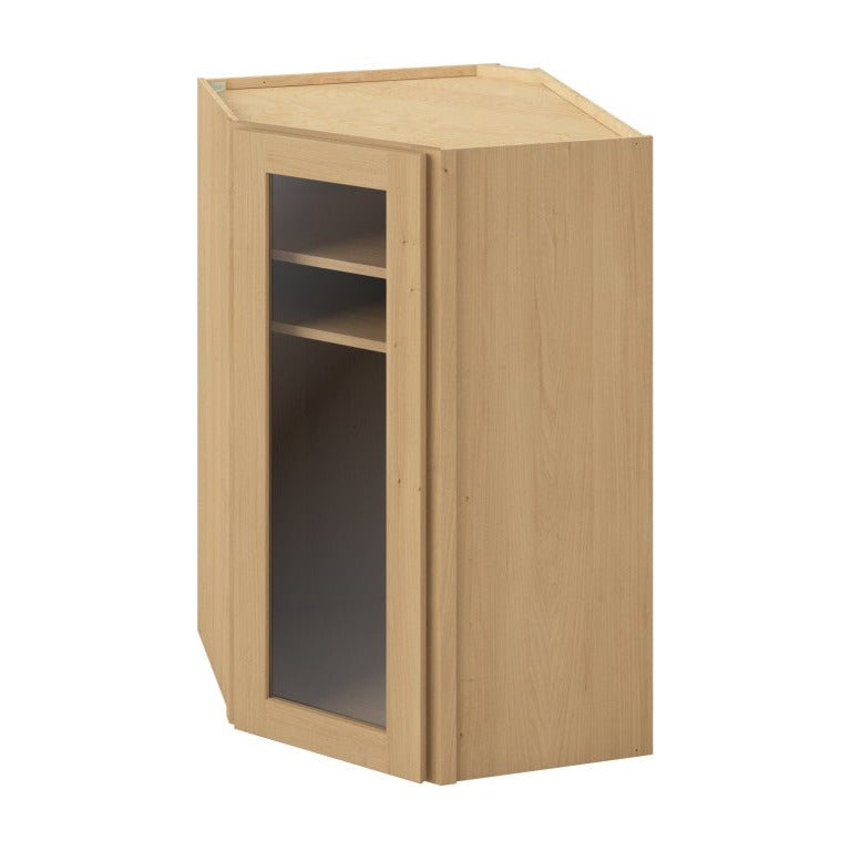 27"W x 42"H x 15"D Wall Diagonal Corner Cabinet with Single Glass Door, Three Shelves and Matching Interior in Catalina Sands