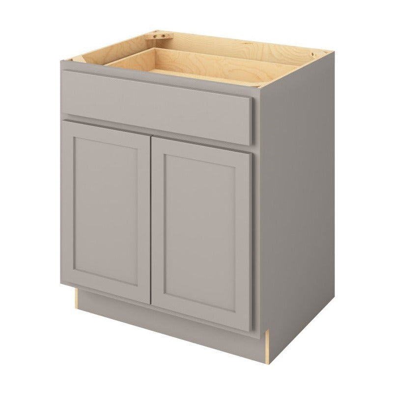 30"W Base Cabinet with Double Doors and One Drawer in Hatteras Pebble Grey