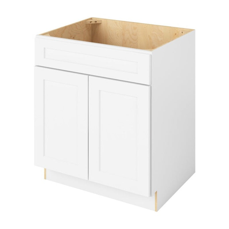 30"W Sink Base Cabinet with Double Doors in Catalina Polar White