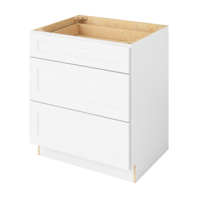 30"W Three Drawer Base Cabinet in Catalina Polar White