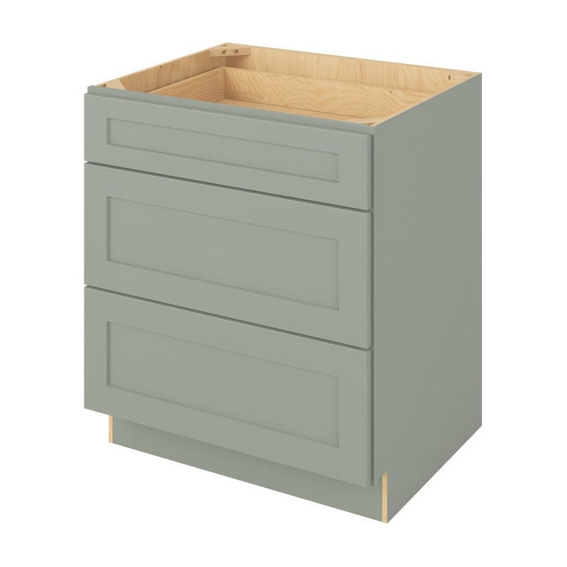 30"W Three Drawer Base Cabinet in Catalina Sage Green