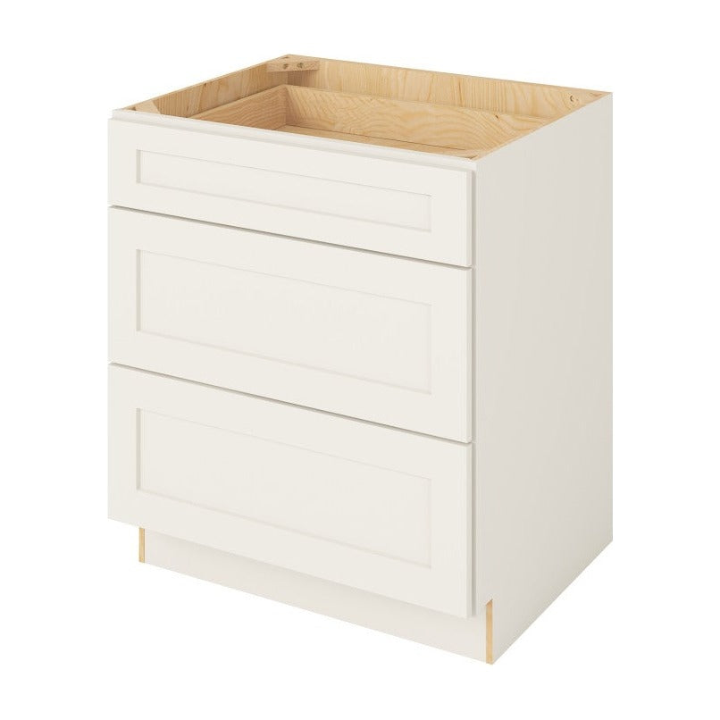 30"W Three Drawer Base Cabinet in Catalina Shell White