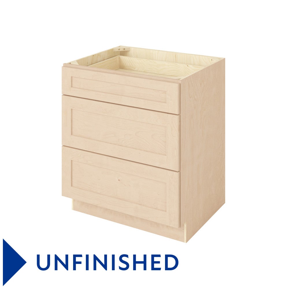 30"W Three Drawer Base Cabinet in Catalina Unfinished