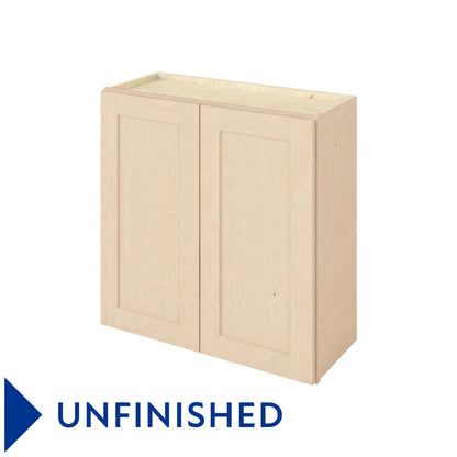 30"W x 30"H Wall Cabinet with Double Doors and Two Shelves in Catalina Unfinished