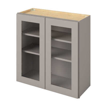 30"W x 30"H Wall Cabinet with Double Glass Doors, Two Shelves and Matching Interior in Catalina Pebble Grey