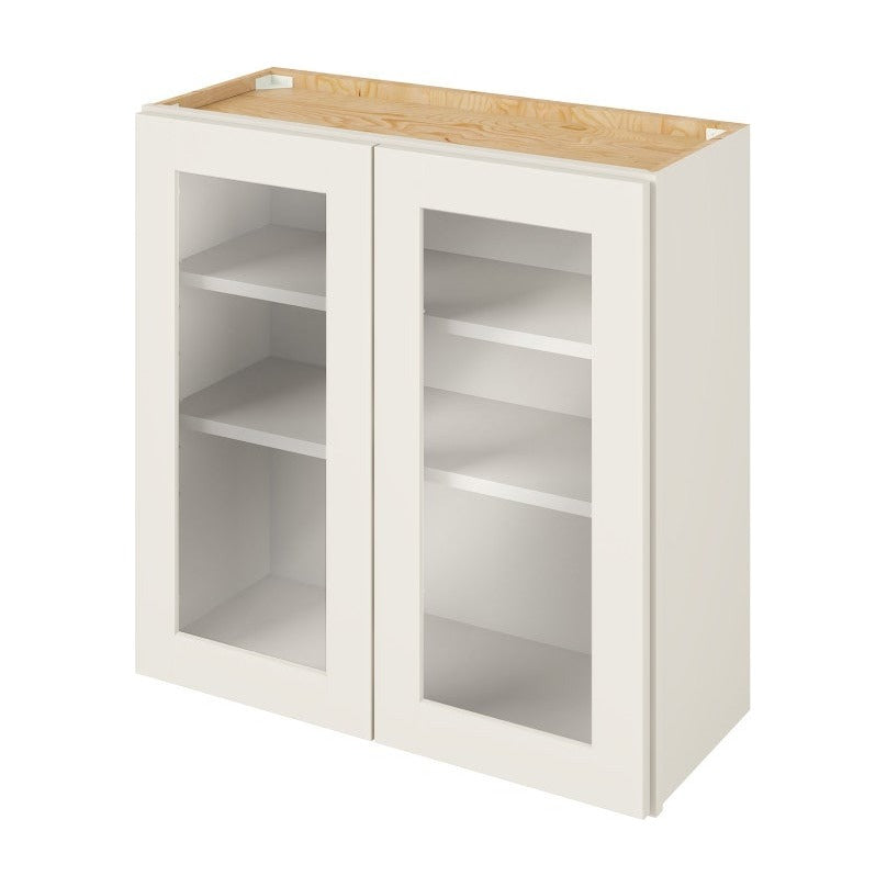 30"W x 30"H Wall Cabinet with Double Glass Doors, Two Shelves and Matching Interior in Catalina Shell White