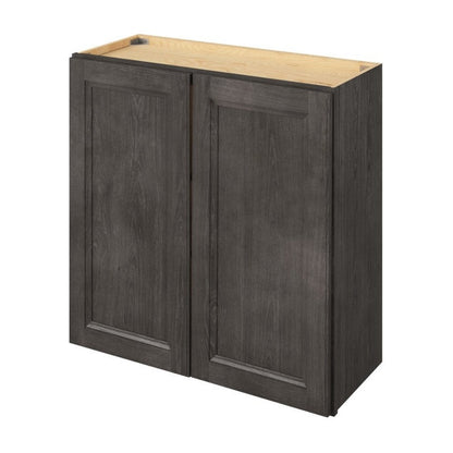 30"W x 30"H Wall Cabinet with Double Glass Doors, Two Shelves and Matching Interior in Maui Slate