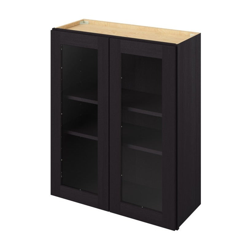 30"W x 36"H Wall Cabinet with Double Glass Doors, Two Shelves and Matching Interior in Catalina Espresso