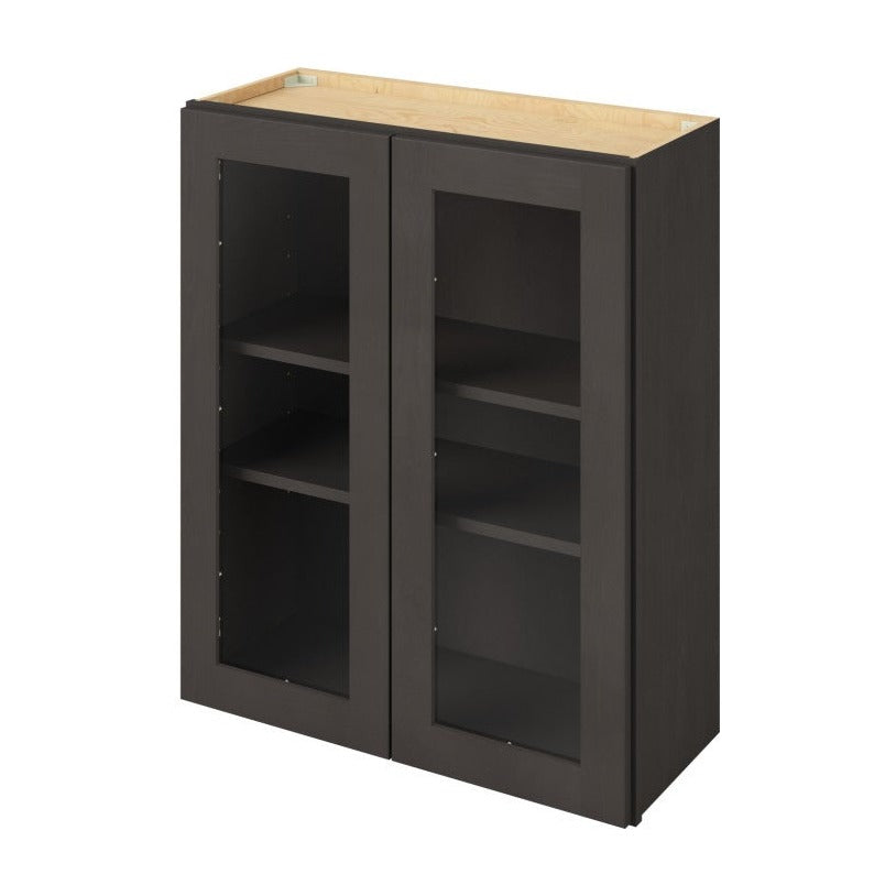 30"W x 36"H Wall Cabinet with Double Glass Doors, Two Shelves and Matching Interior in Catalina Slate