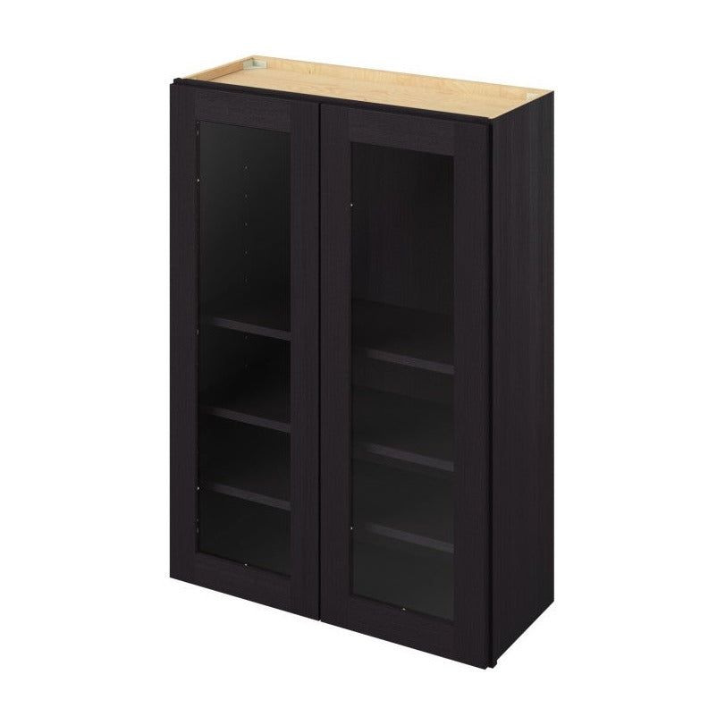 30"W x 42"H Wall Cabinet with Double Glass Doors, Three Shelves and Matching Interior in Catalina Espresso