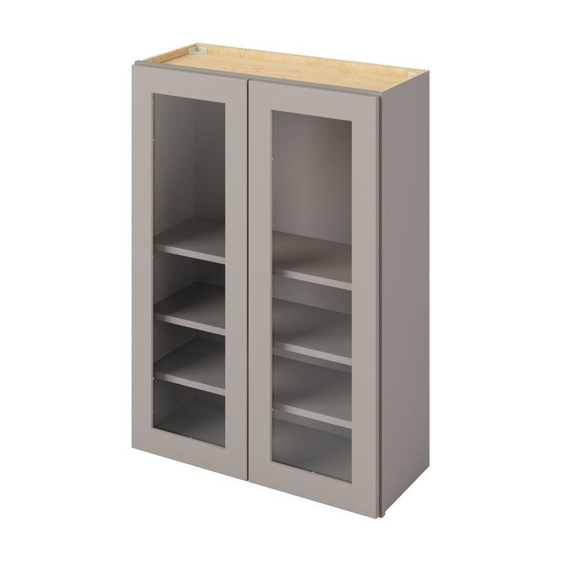 30"W x 42"H Wall Cabinet with Double Glass Doors, Three Shelves and Matching Interior in Catalina Pebble Grey