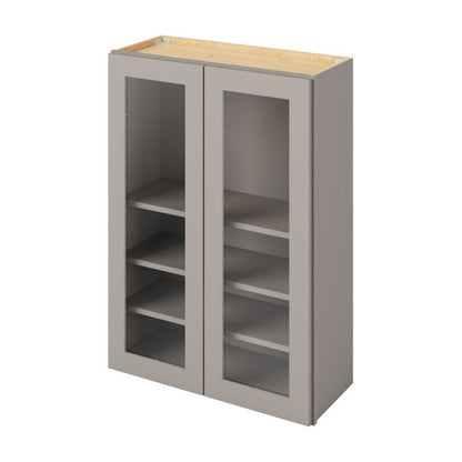 30"W x 42"H Wall Cabinet with Double Glass Doors, Three Shelves and Matching Interior in Catalina Pebble Grey