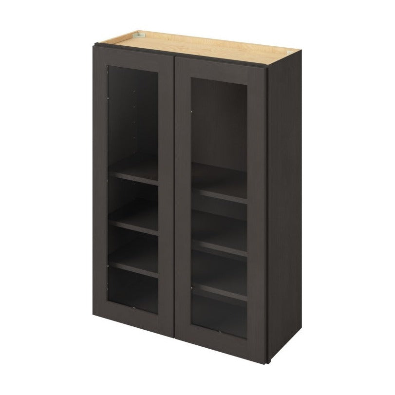 30"W x 42"H Wall Cabinet with Double Glass Doors, Three Shelves and Matching Interior in Catalina Slate