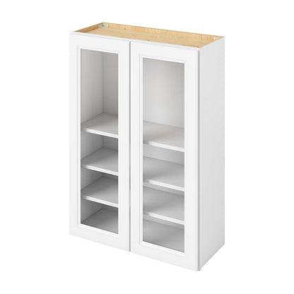 30"W x 42"H Wall Cabinet with Double Glass Doors, Three Shelves and Matching Interior in Maui Polar White