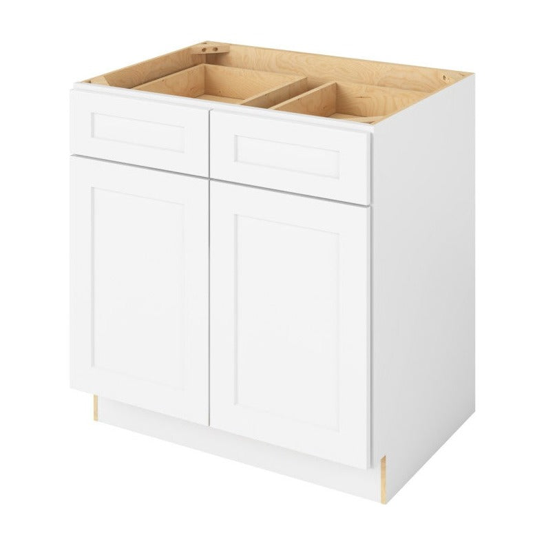 33"W Base Cabinet with Double Doors and Double Drawers in Catalina Polar White