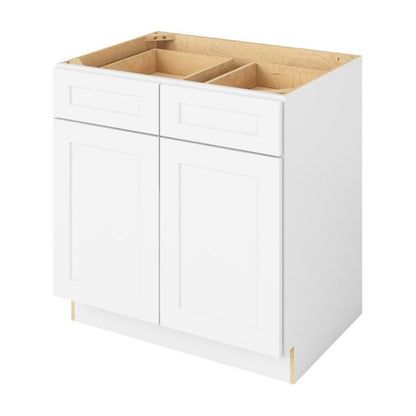 33"W Base Cabinet with Double Doors and Double Drawers in Catalina Polar White