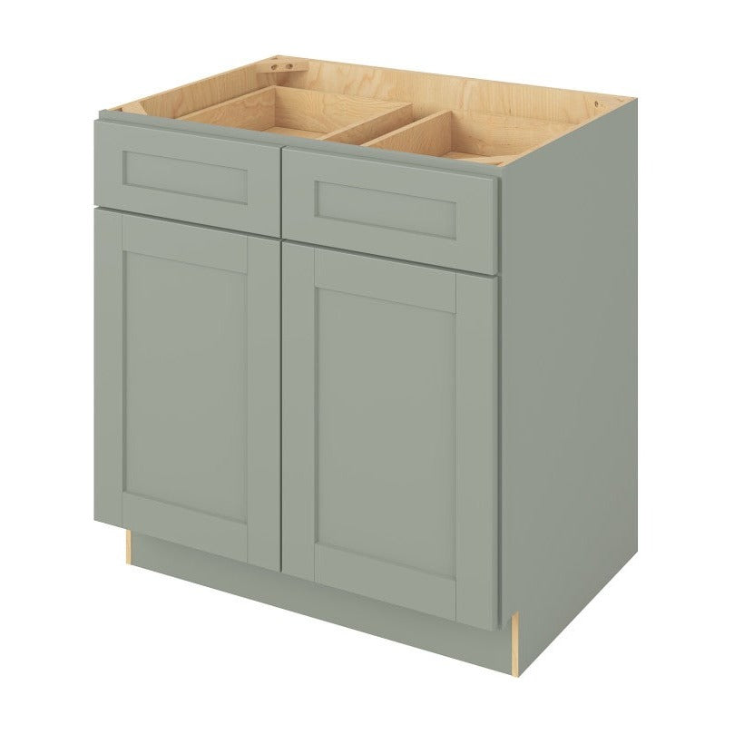 33"W Base Cabinet with Double Doors and Double Drawers in Catalina Sage Green