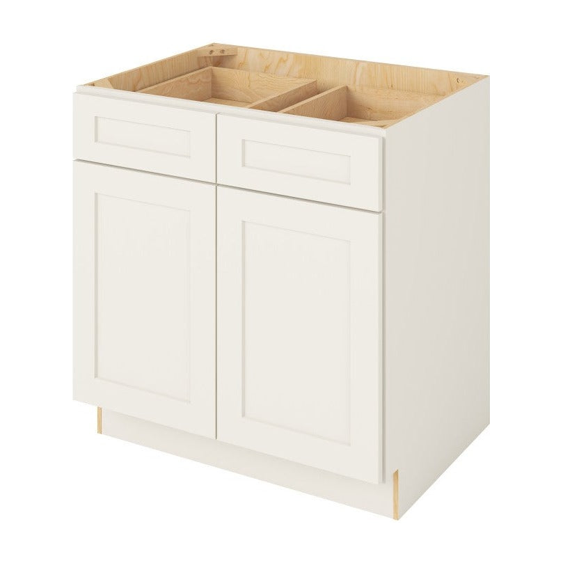 33"W Base Cabinet with Double Doors and Double Drawers in Catalina Shell White