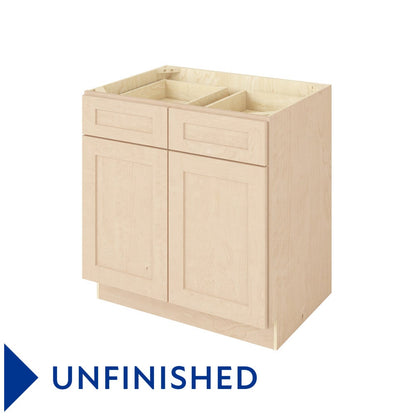 33"W Base Cabinet with Double Doors and Double Drawers in Catalina Unfinished
