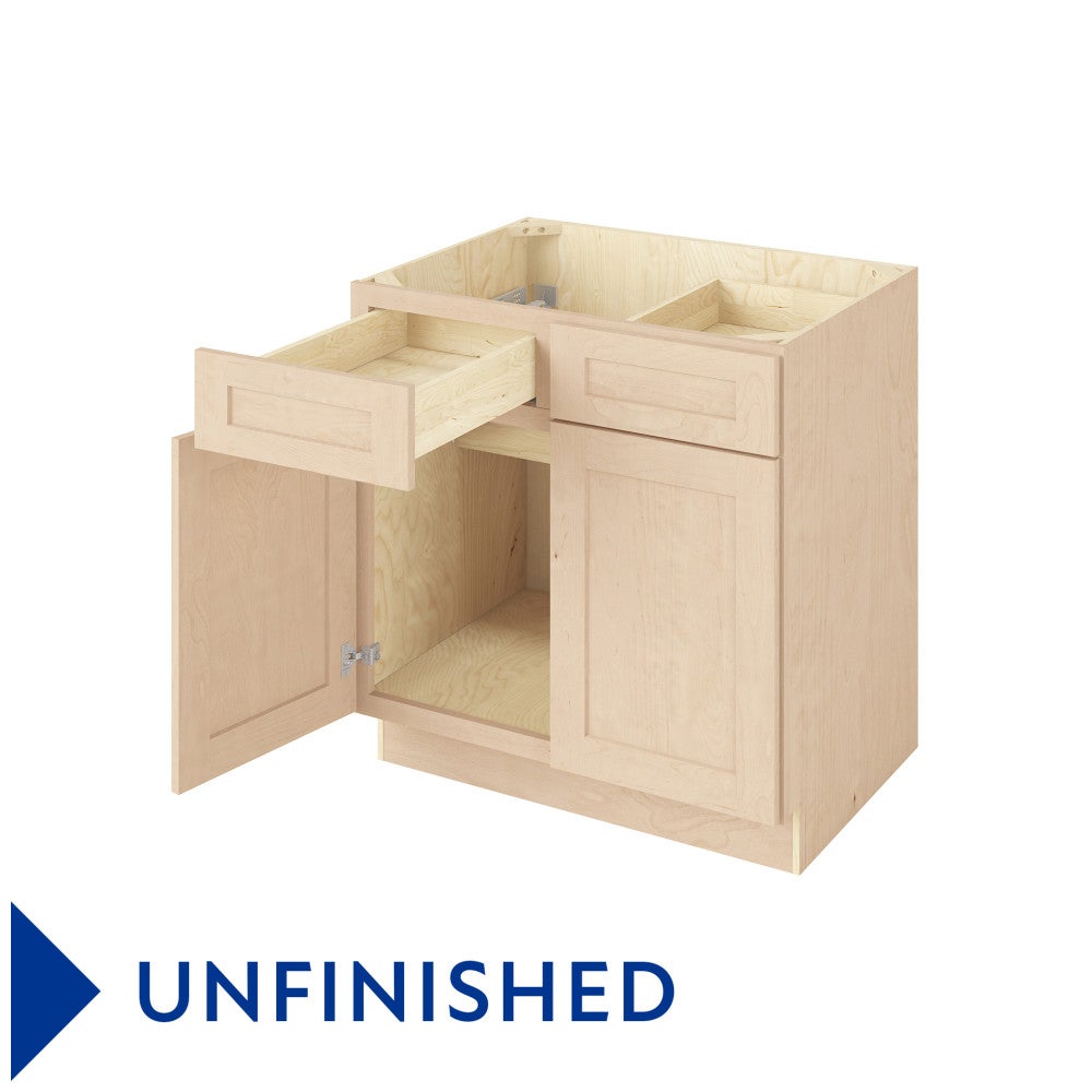 33"W Base Cabinet with Double Doors and Double Drawers in Catalina Unfinished, view 2