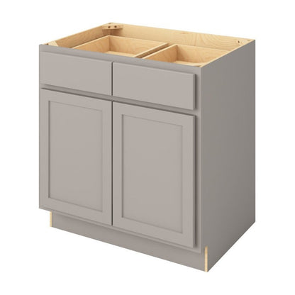 33"W Base Cabinet with Double Doors and Double Drawers in Hatteras Pebble Grey