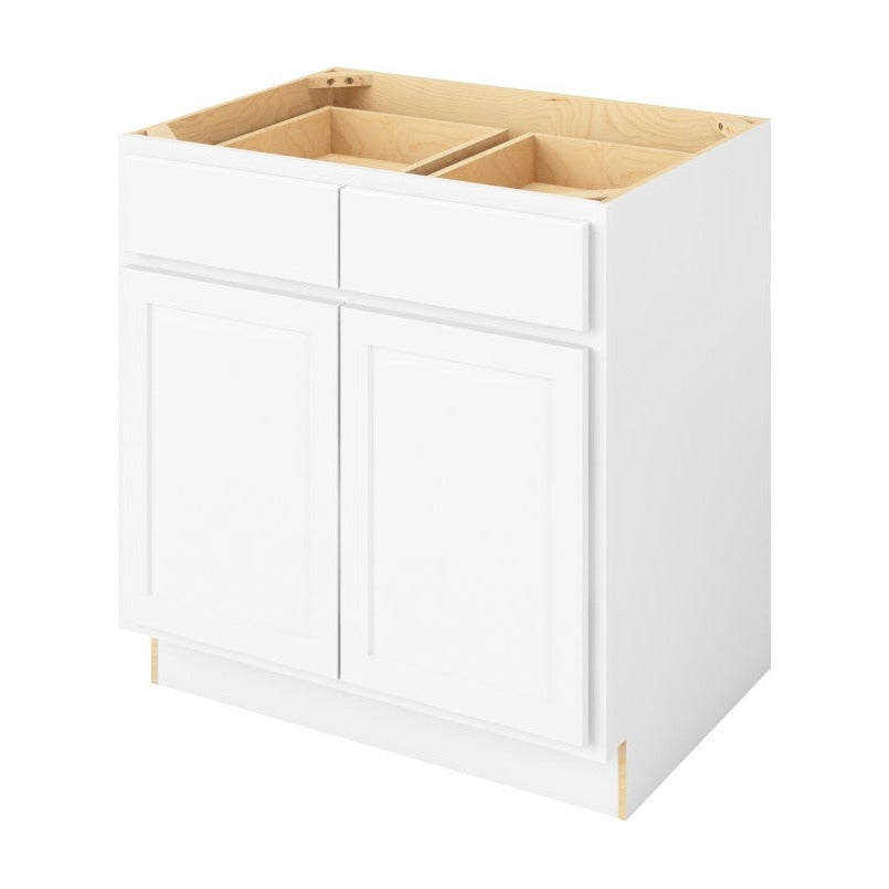 33"W Base Cabinet with Double Doors and Double Drawers in Hatteras Polar White