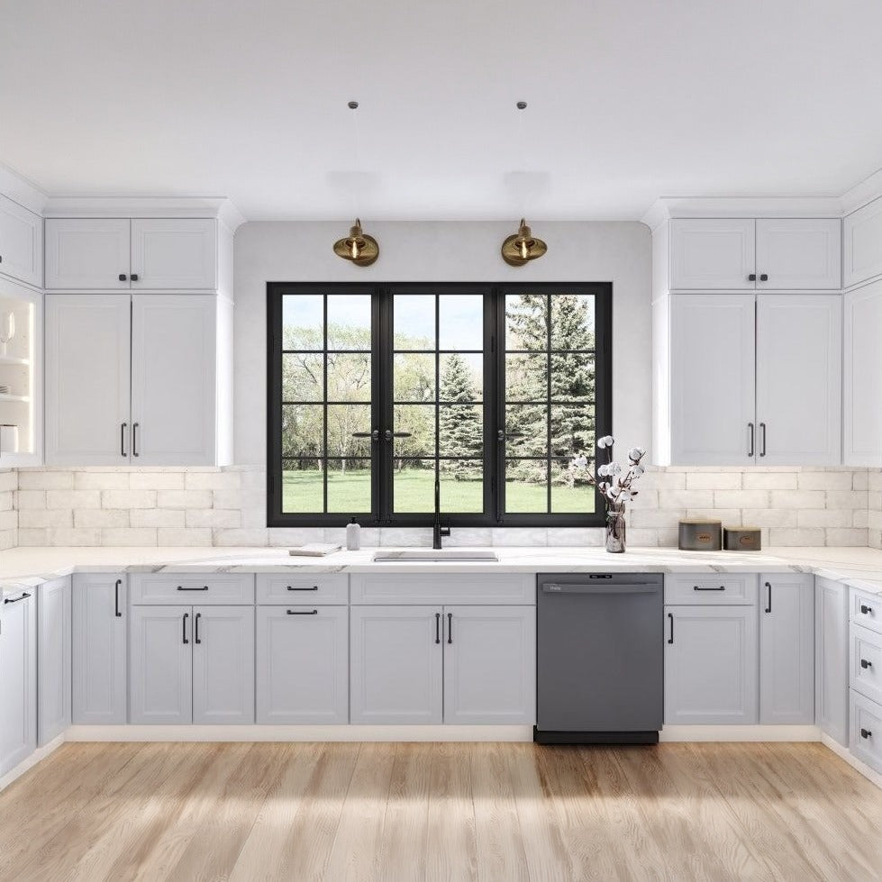33"W x 84"H Double Oven Cabinet with Double Doors and One Drawer in Maui Polar White, view 3