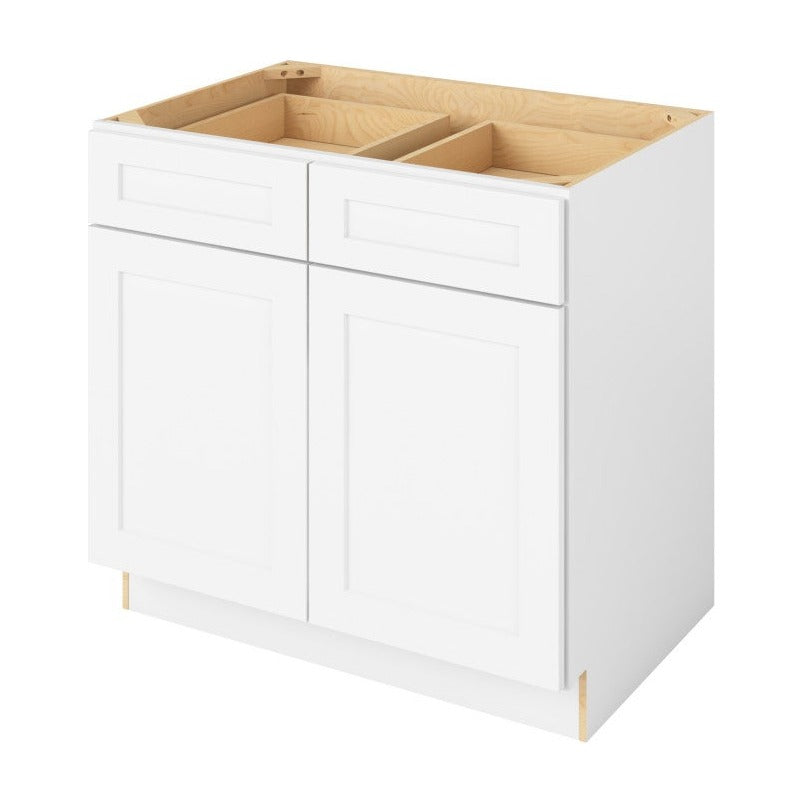 36"W Base Cabinet with Double Doors and Double Drawers in Catalina Polar White