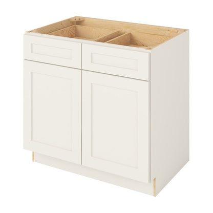 36"W Base Cabinet with Double Doors and Double Drawers in Catalina Shell White
