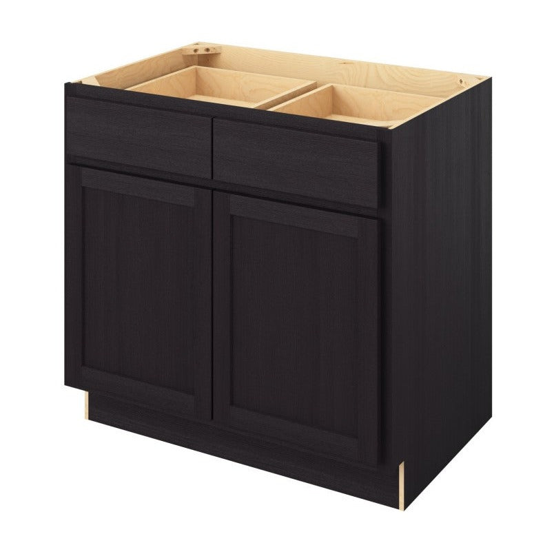 36"W Base Cabinet with Double Doors and Double Drawers in Hatteras Espresso