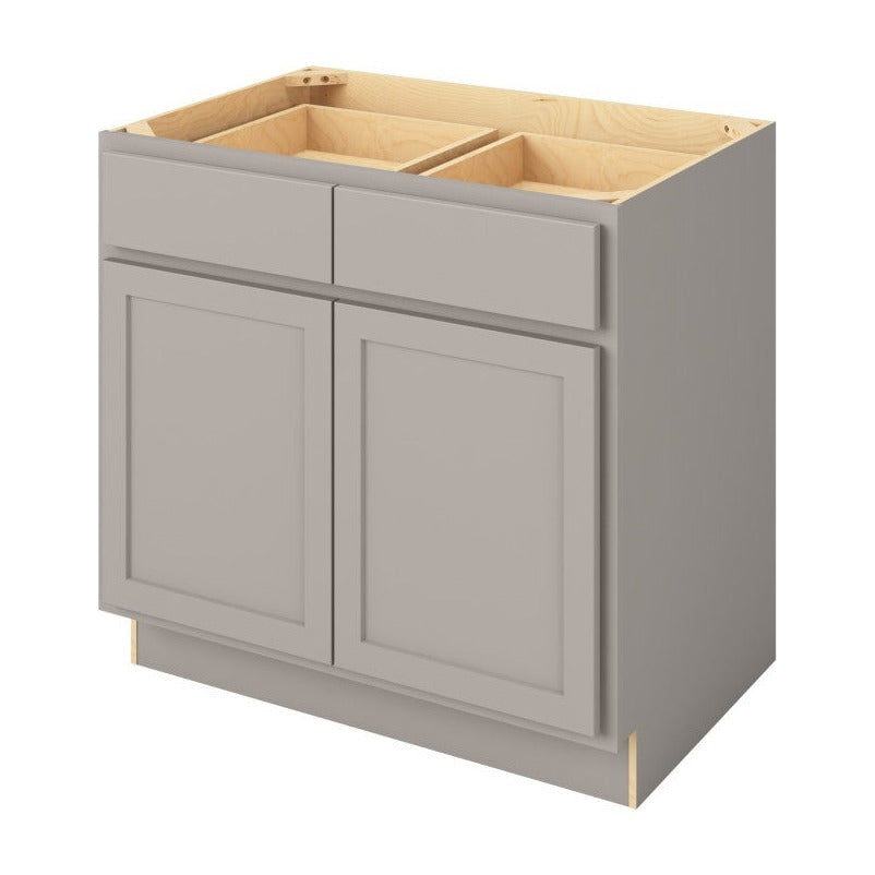 36"W Base Cabinet with Double Doors and Double Drawers in Hatteras Pebble Grey