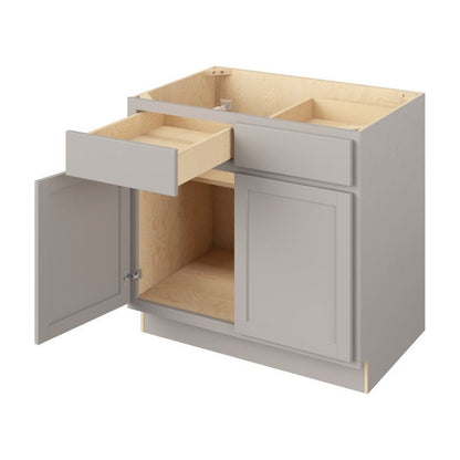 36"W Base Cabinet with Double Doors and Double Drawers in Hatteras Pebble Grey, view 2