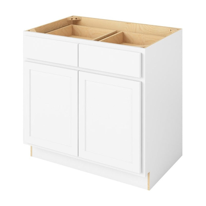 36"W Base Cabinet with Double Doors and Double Drawers in Hatteras Polar White