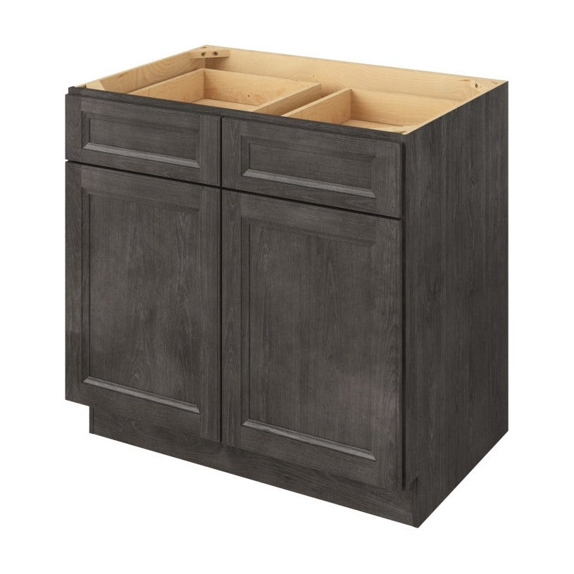 36"W Base Cabinet with Double Doors and Double Drawers in Maui Slate