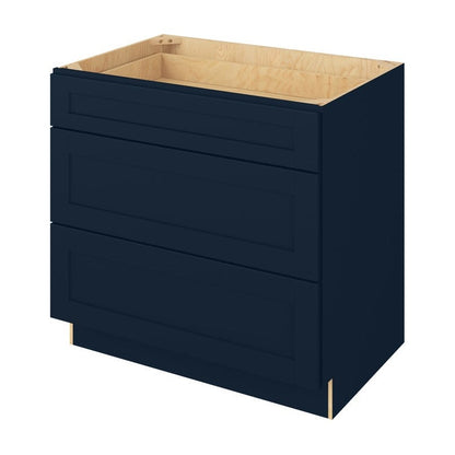 36"W Three Drawer Base Cabinet in Catalina Nautical Blue