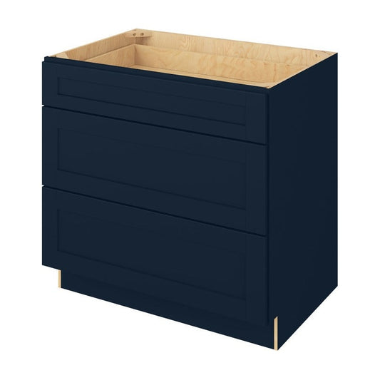 36"W Three Drawer Base Cabinet in Catalina Nautical Blue