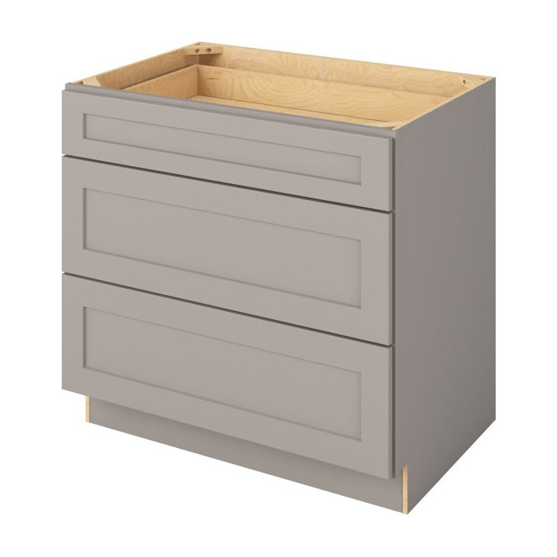 36"W Three Drawer Base Cabinet in Catalina Pebble Grey