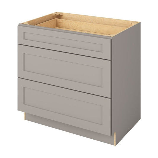 36"W Three Drawer Base Cabinet in Catalina Pebble Grey