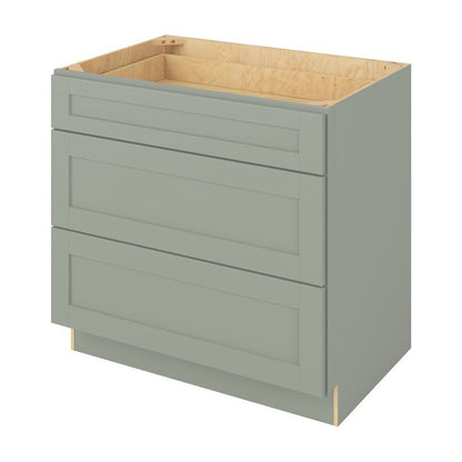 36"W Three Drawer Base Cabinet in Catalina Sage Green