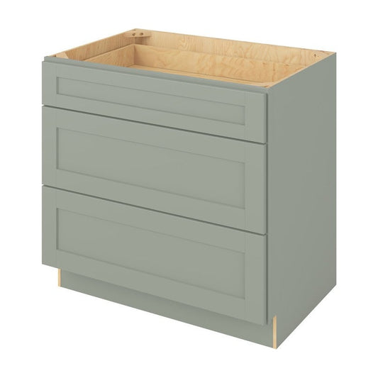 36"W Three Drawer Base Cabinet in Catalina Sage Green