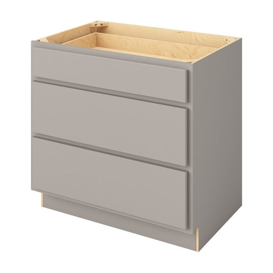 36"W Three Drawer Base Cabinet in Hatteras Pebble Grey