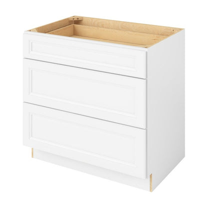 36"W Three Drawer Base Cabinet in Maui Polar White