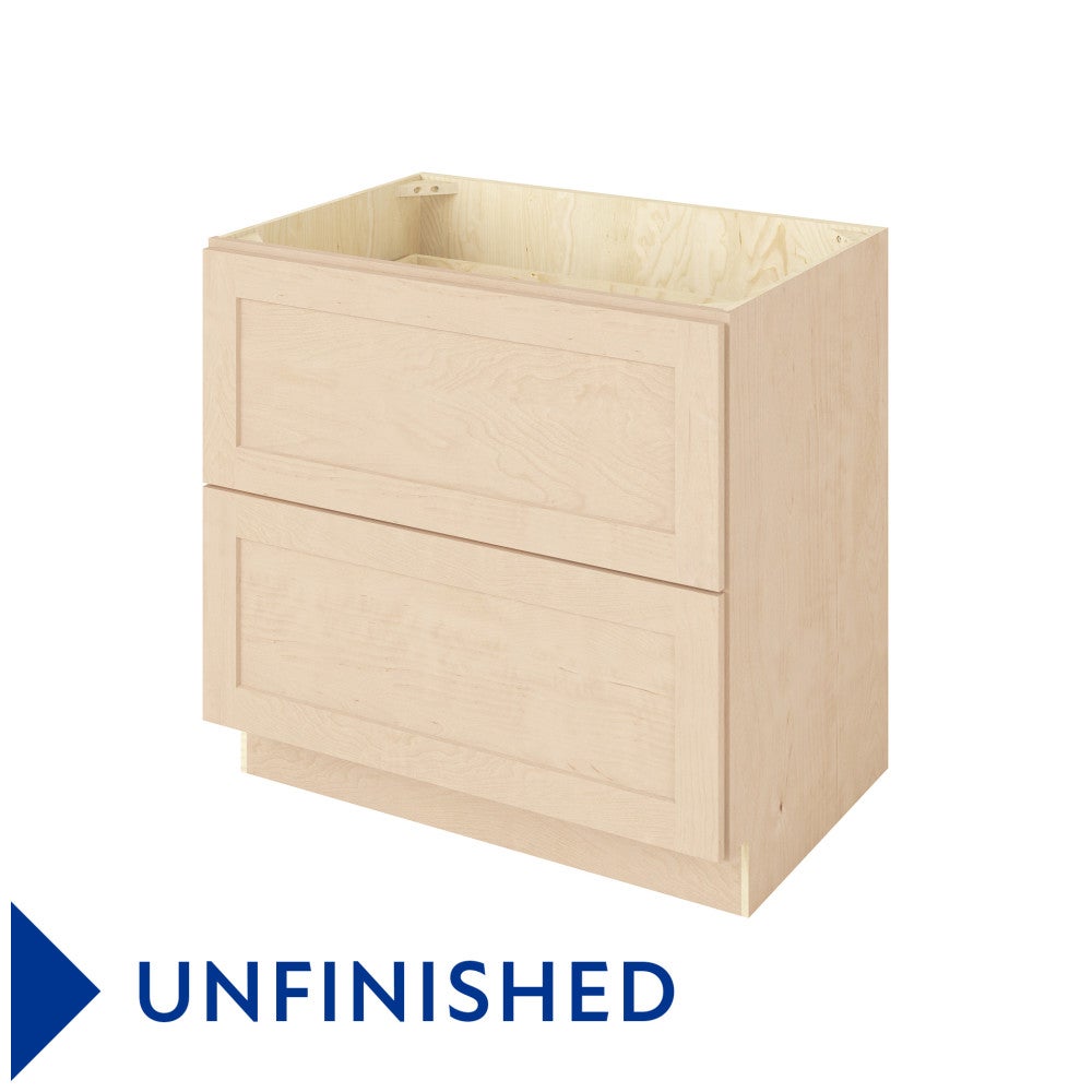 36"W Two Drawer Base Cabinet in Catalina Unfinished