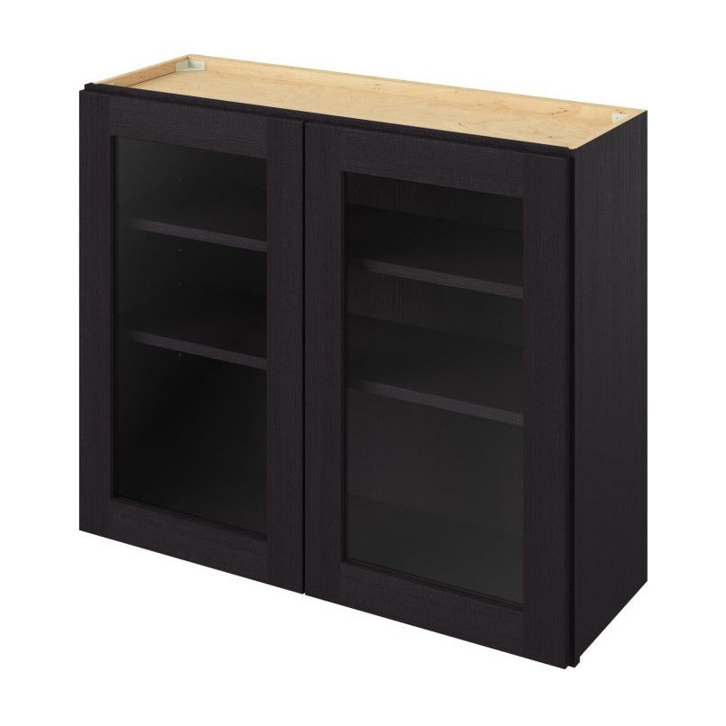 36"W x 30"H Wall Cabinet with Double Glass Doors, Two Shelves and Matching Interior in Catalina Espresso