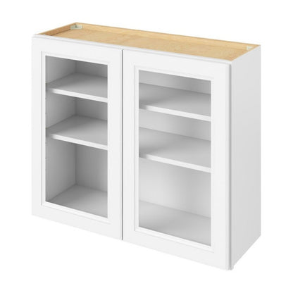 36"W x 30"H Wall Cabinet with Double Glass Doors, Two Shelves and Matching Interior in Maui Polar White
