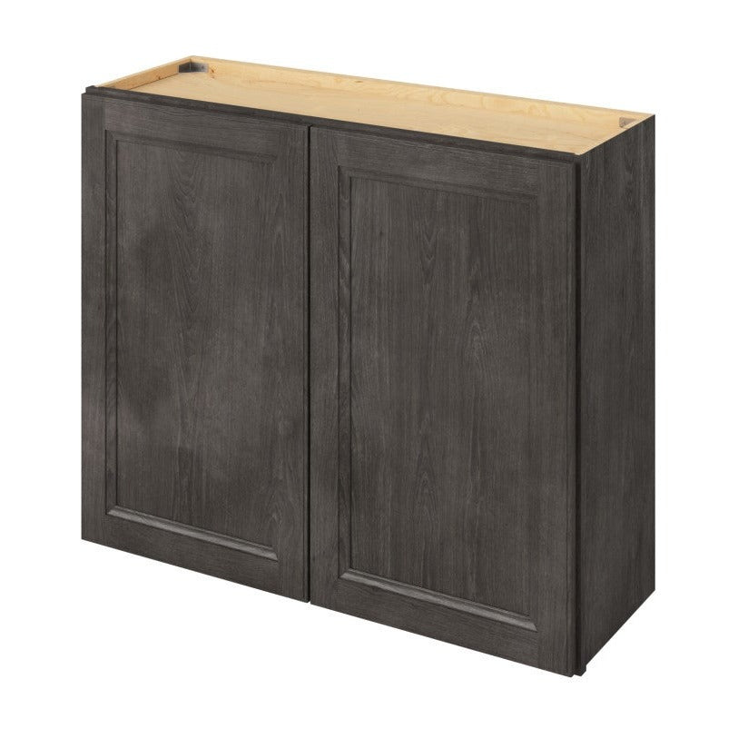 36"W x 30"H Wall Cabinet with Double Glass Doors, Two Shelves and Matching Interior in Maui Slate